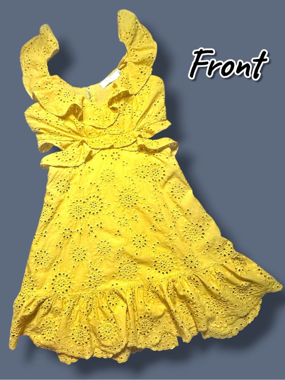 ASTR The Label Open Back and Side Eyelet Dress in Yellow. Size Medium - Picture 3 of 14